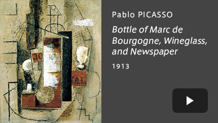 Pablo PICASSO Bottle of Marc de Bourgogne, Wineglass, and Newspaper, 1913